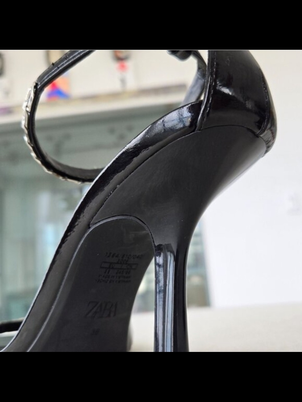 Zara Black Patent Chain-Strap Heeled Sandals — Sz 38 (US 7.5/8) - Picture 3 of 15